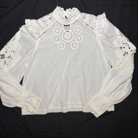 Farm Rio Boho Romantic Blouse Ivory Off White Shirt Women’s Small - Picture 1 of 7